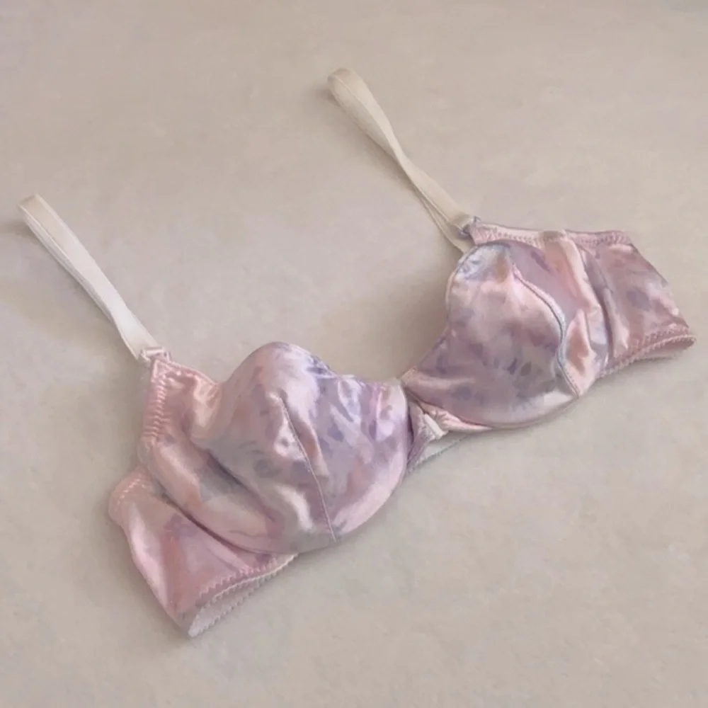 {VTG} Christian Dior | Watercolor Unlined Plunge Front Closure Underwire Bra 34A - Picture 2 of 15
